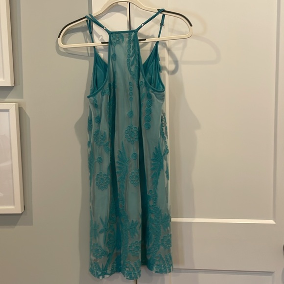 Language boutique lace overlay teal dress. - Picture 2 of 2